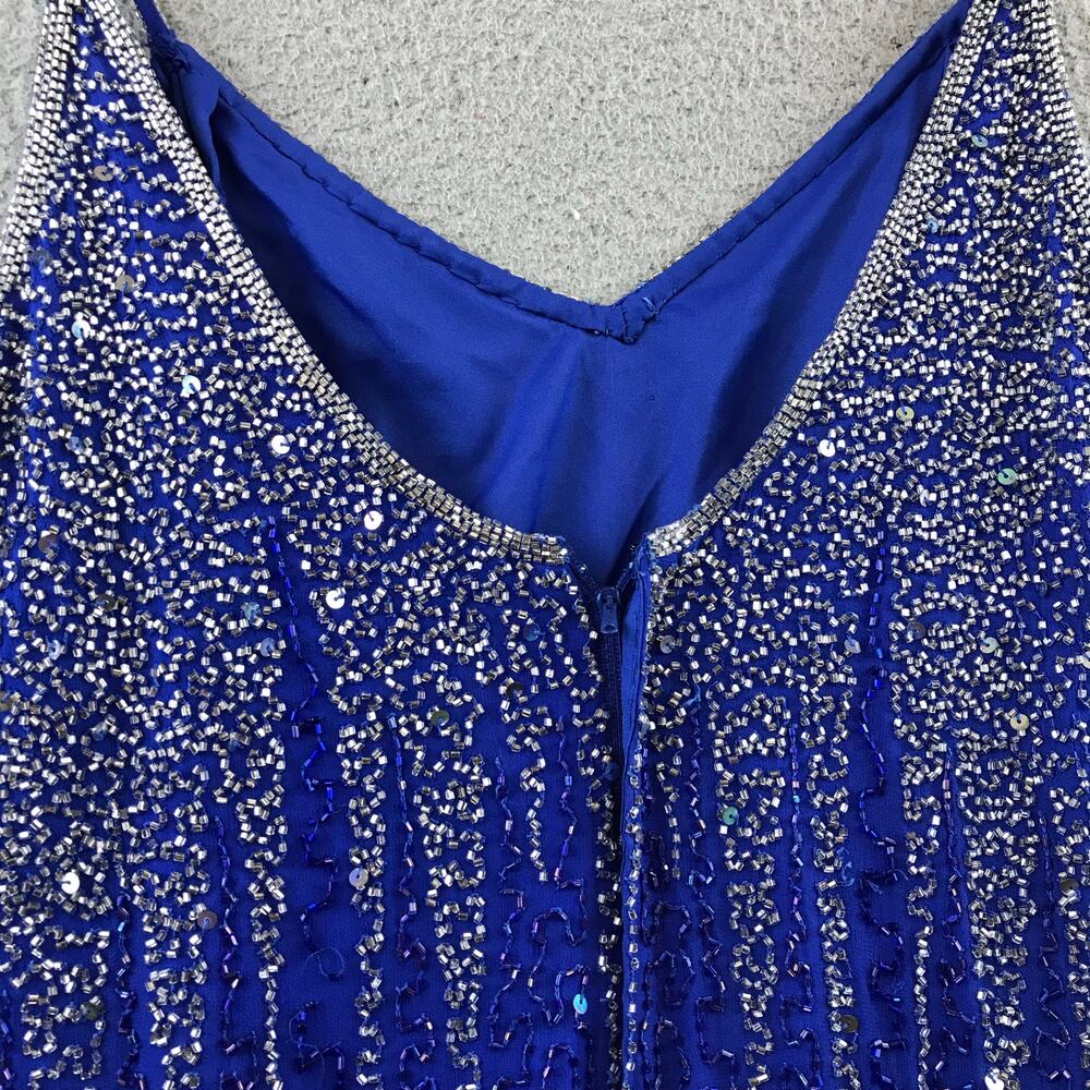 Lawrence Kazar Sequined Blue Silk Cocktail Dress - Size M - Picture 3 of 12